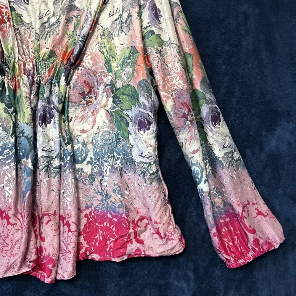 Sundance Womens Silk Top Size S Peasant Artsy‎ Print Floral Luxury Maximalist